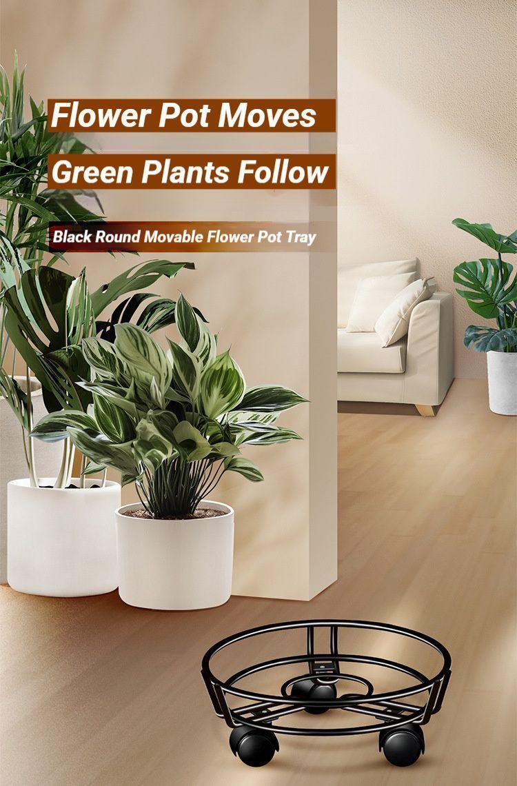 Black Round Wheel Plant Caddy