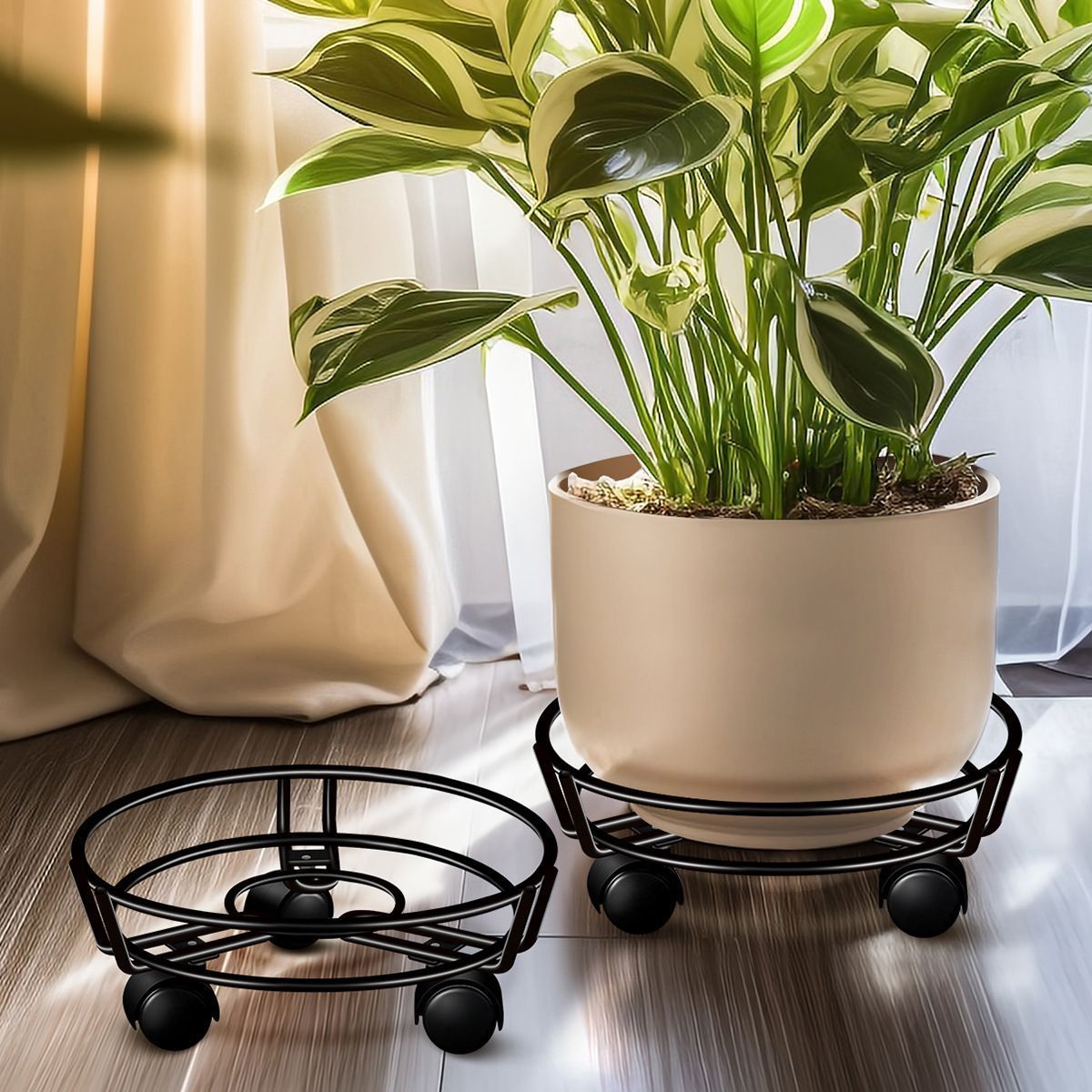 Black Round Wheel Plant Caddy
