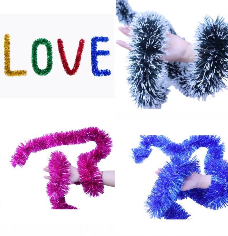 Thick Tinsel Garland 2M Dark Green with White Trim 5pcs