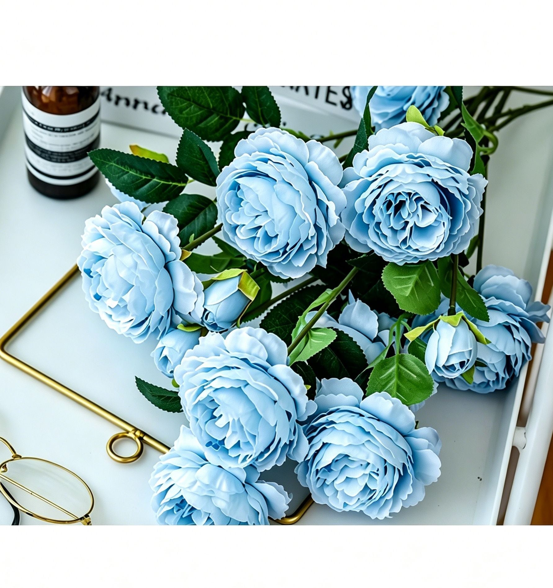 Artificial Blue French Peony, Fresh Decor, 2 Pack
