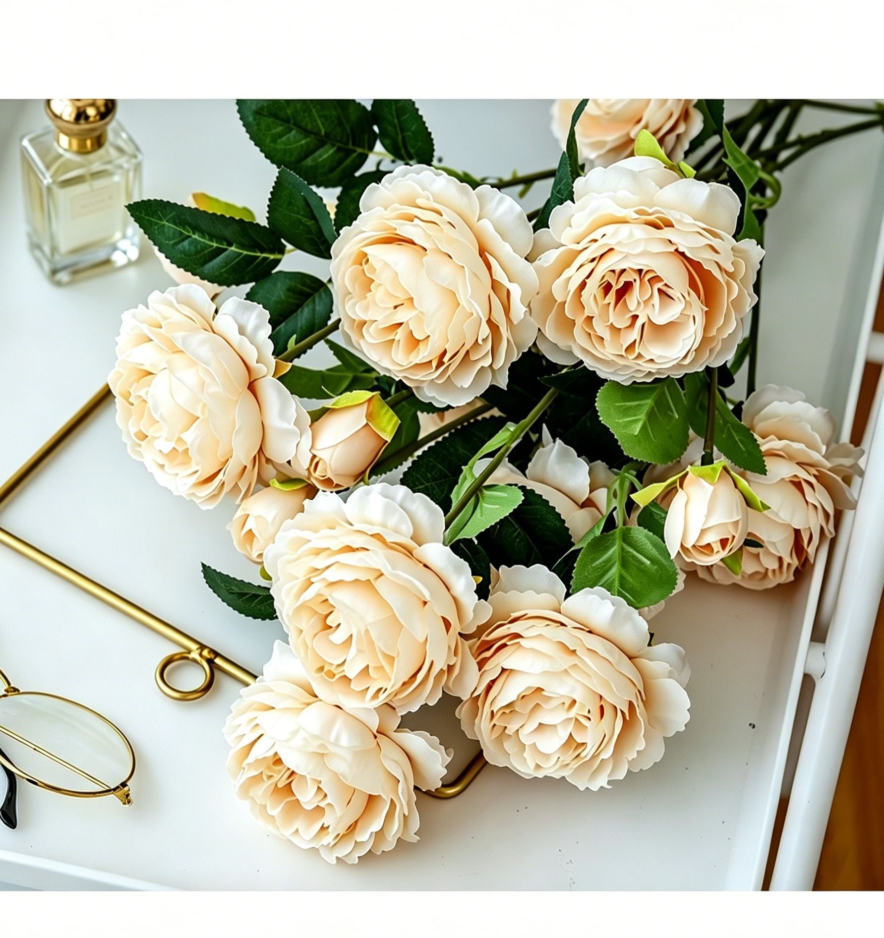 Artificial Champagne French Peony, Gentle Decor, 2 Pack