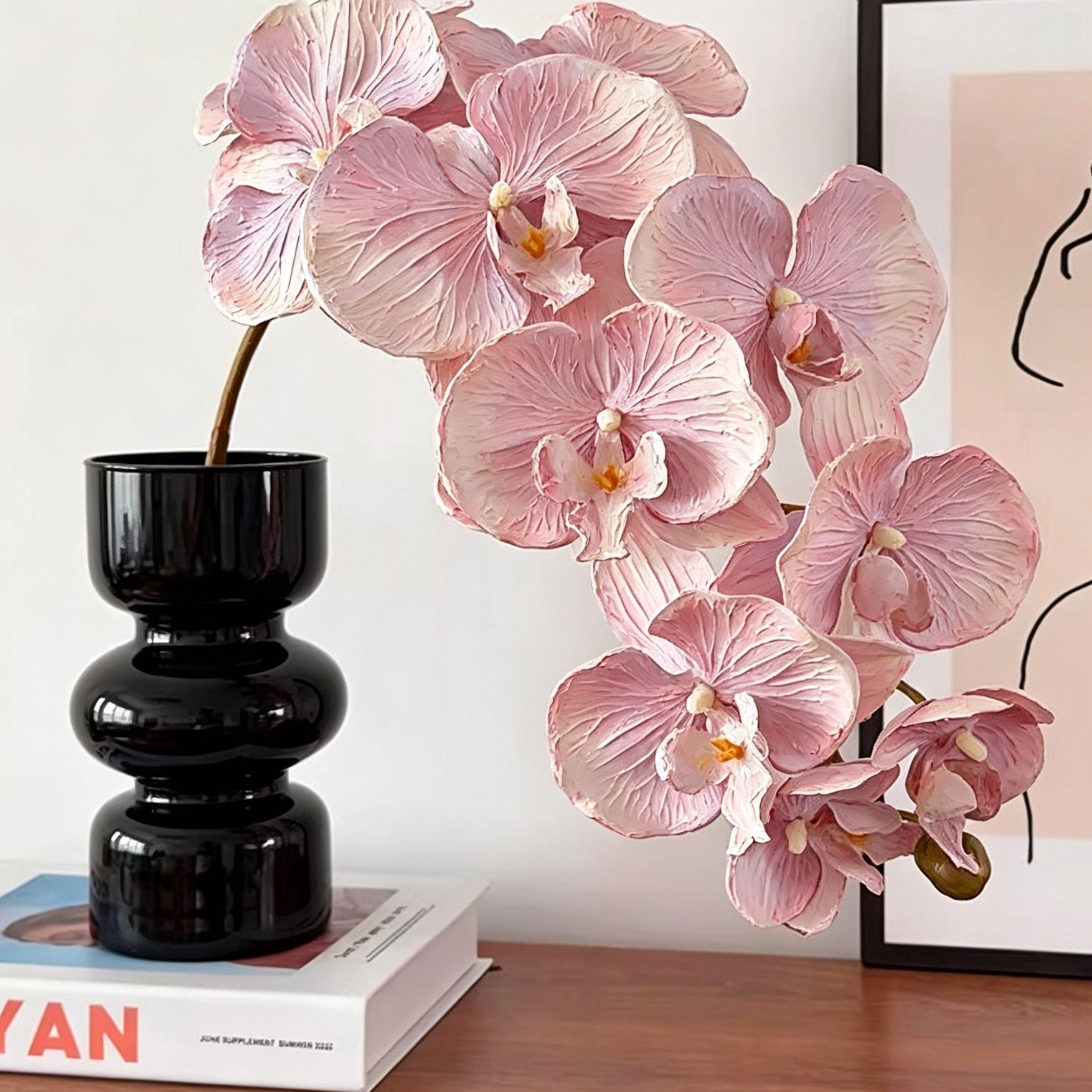 Artificial Oil Painting Phalaenopsis, Bright Pink, 1 Pack