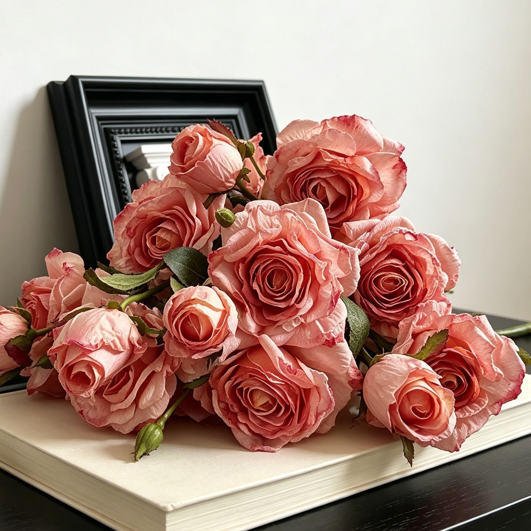Vintage Burnt Edge Artificial Rose, Pink Sweet Decor, 3 Pack