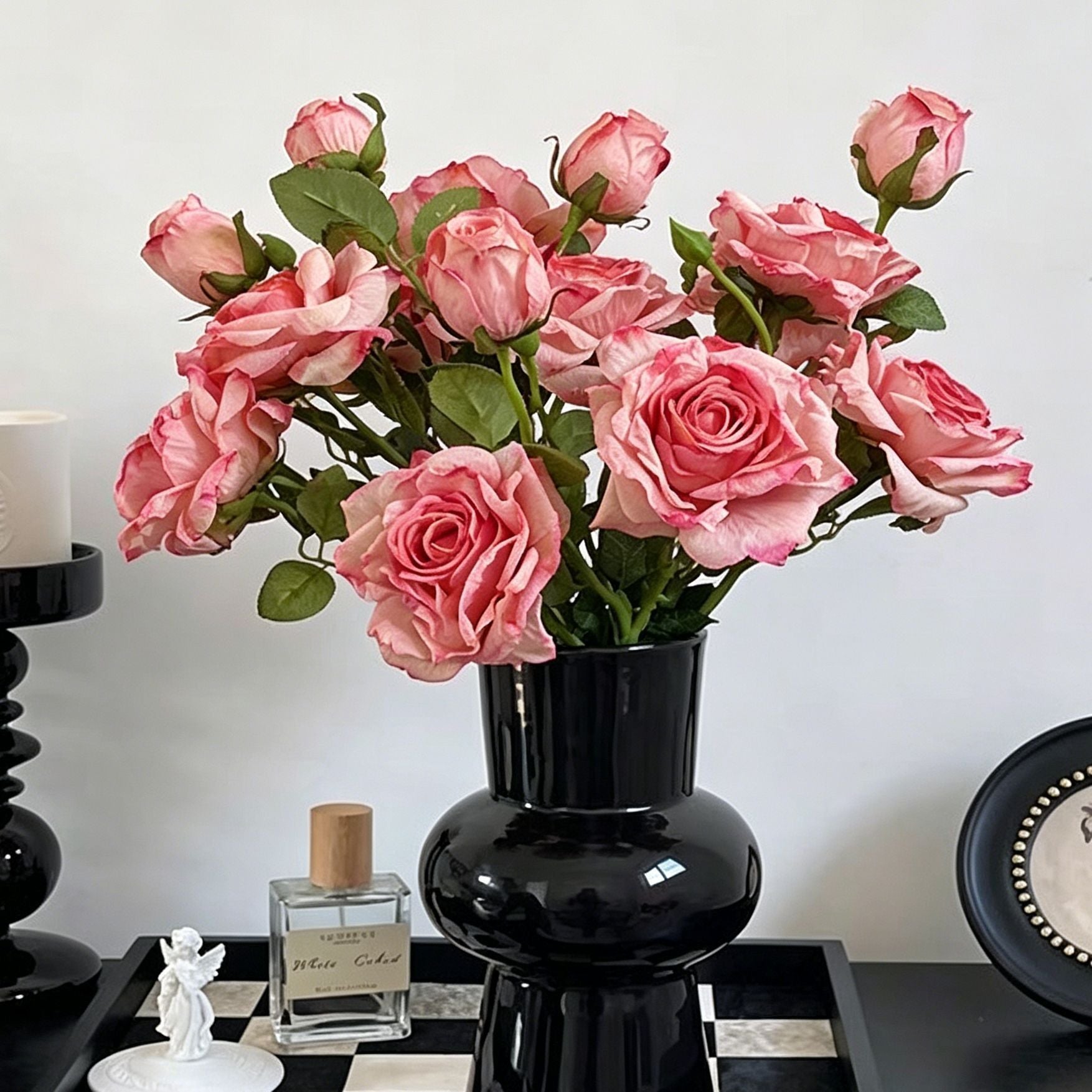 Vintage Burnt Edge Artificial Rose, Pink Sweet Decor, 3 Pack