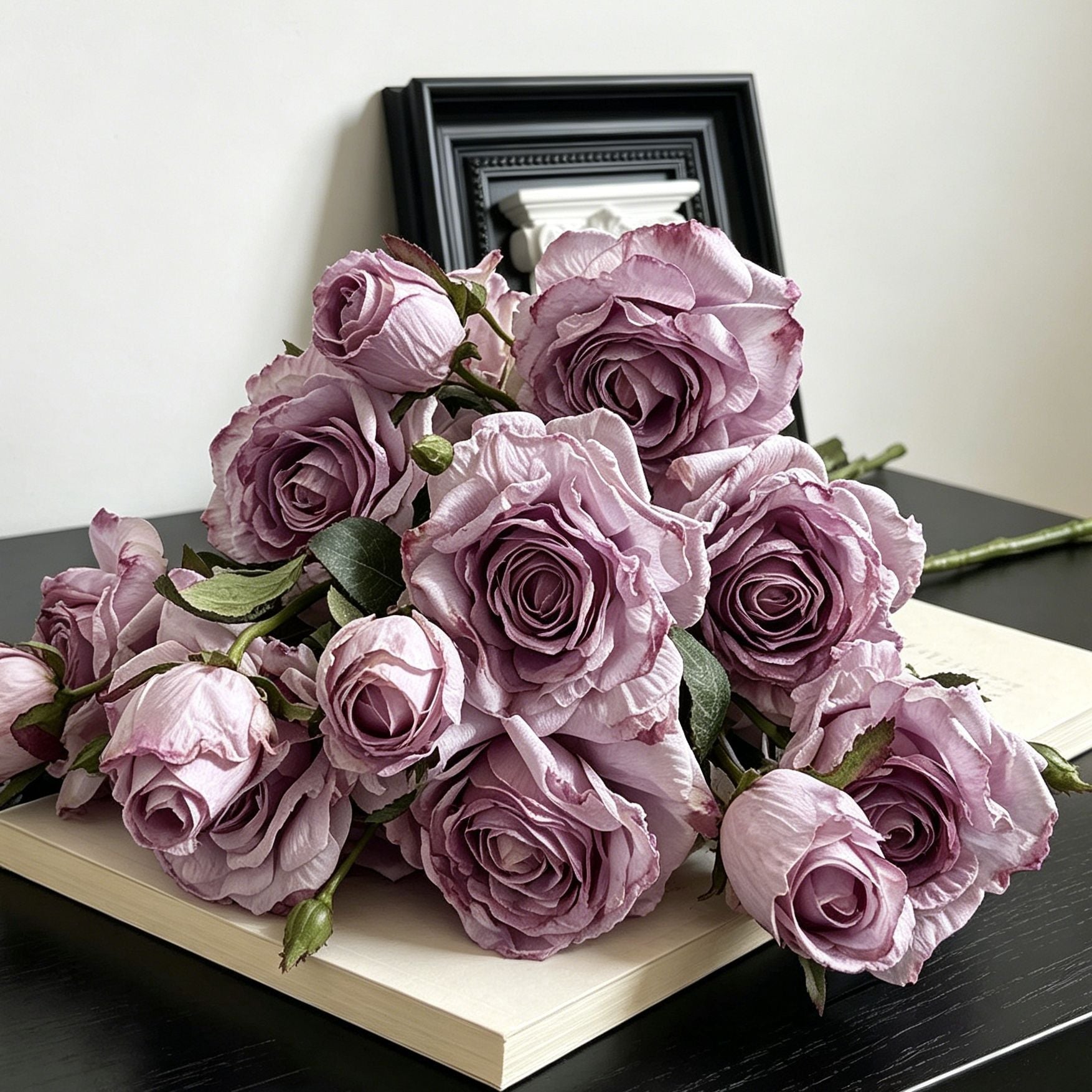 Vintage Burnt Edge Artificial Rose, Purple Dreamy Decor, 3 Pack