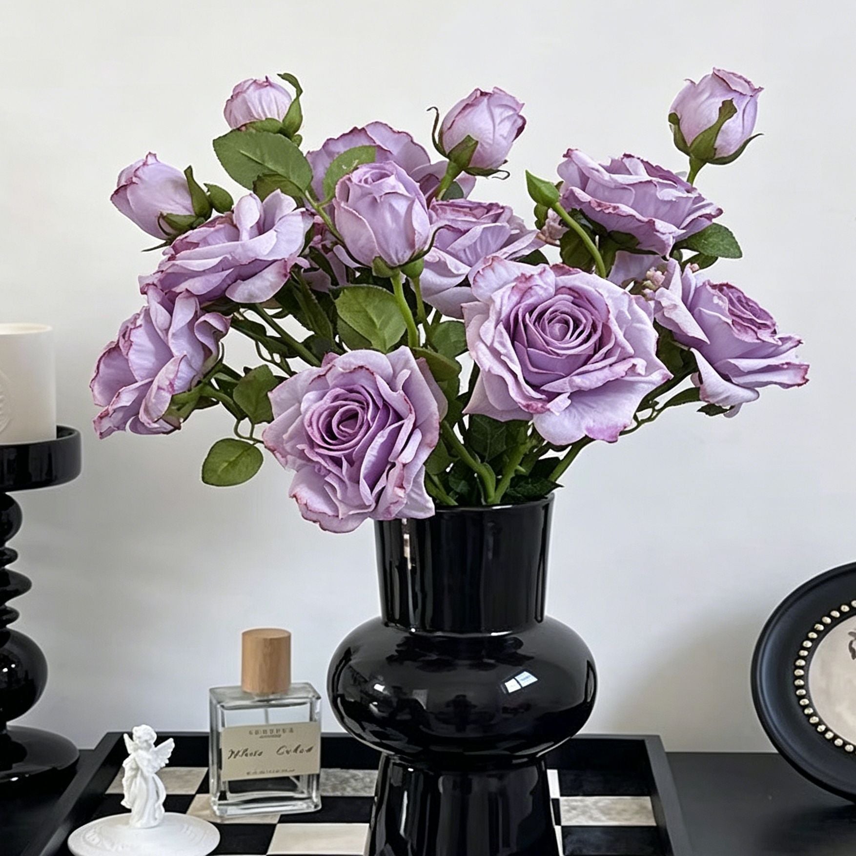 Vintage Burnt Edge Artificial Rose, Purple Dreamy Decor, 5 Pack