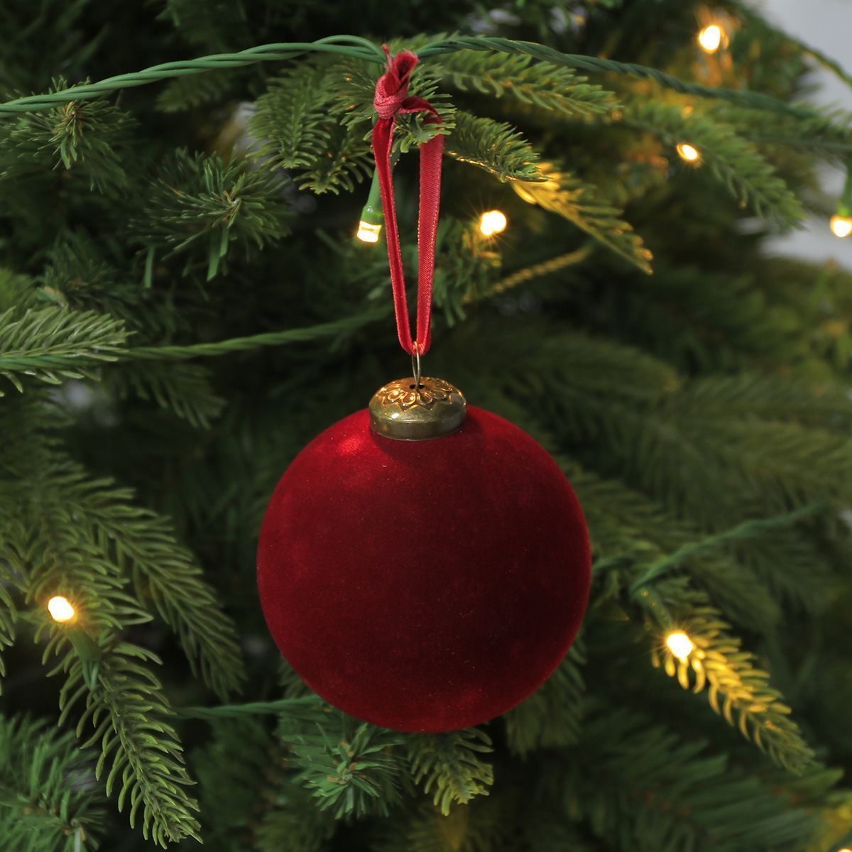 24pk Flocked Xmas Baubles Metal Cap, Off White 6cm