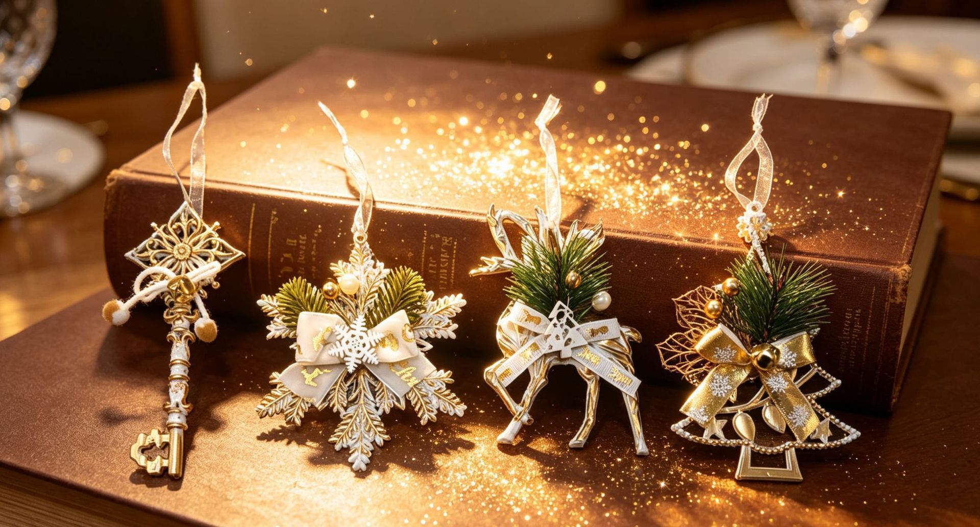 1pk White Gold Vintage Snowflake Xmas Hanging Decor