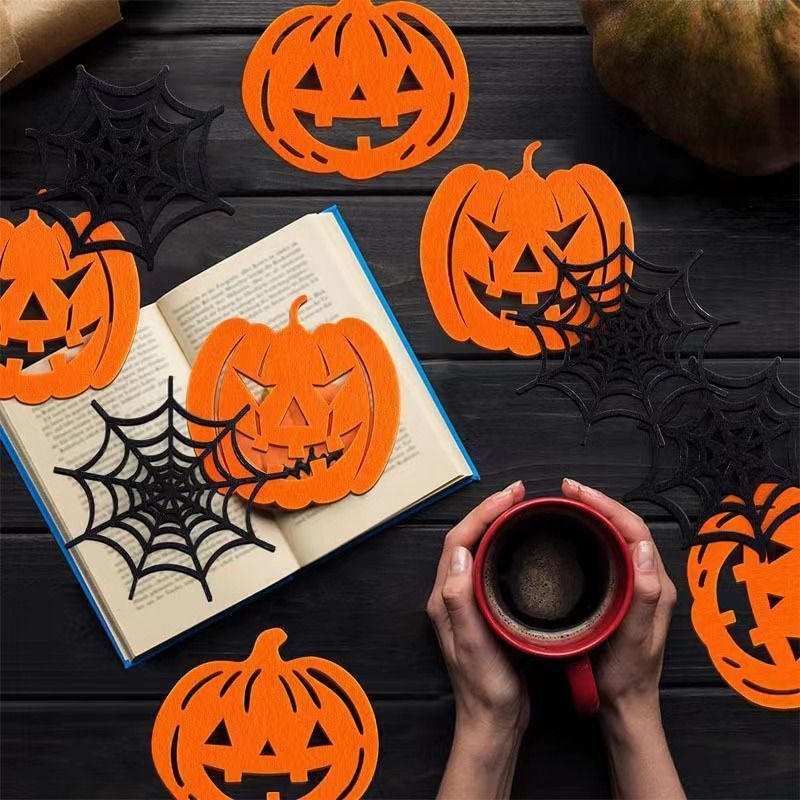 1pk Felt Pumpkin Halloween Coasters Heat Resistant Drink Mats