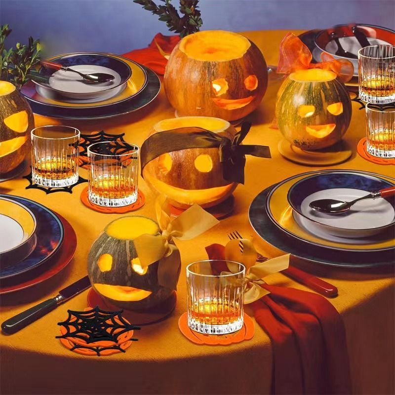 1pk Felt Spider Web Halloween Coasters Table Decor Mats