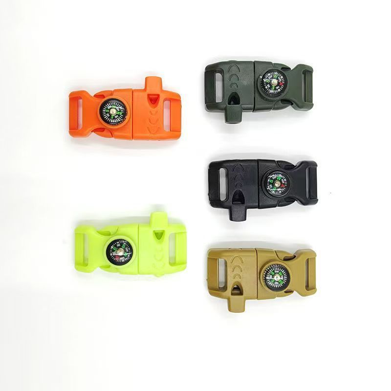 4pk Army Green Multi Survival Paracord Buckle Flint Whistle Compass