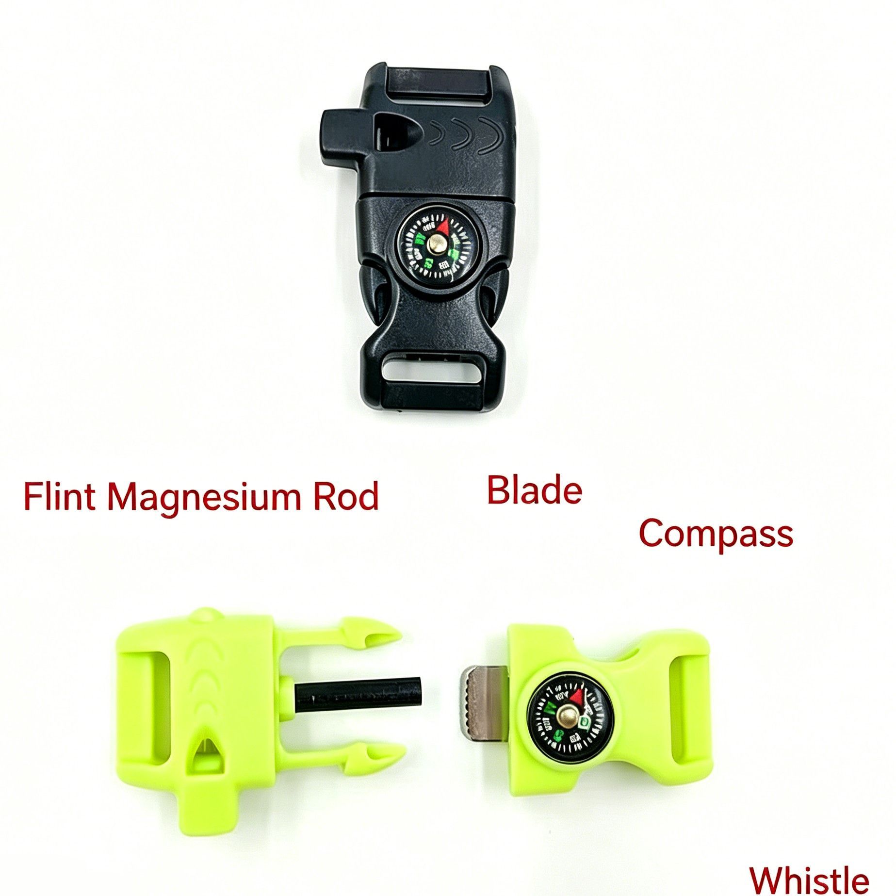4pk Khaki Multi Survival Paracord Buckle Flint Whistle Compass