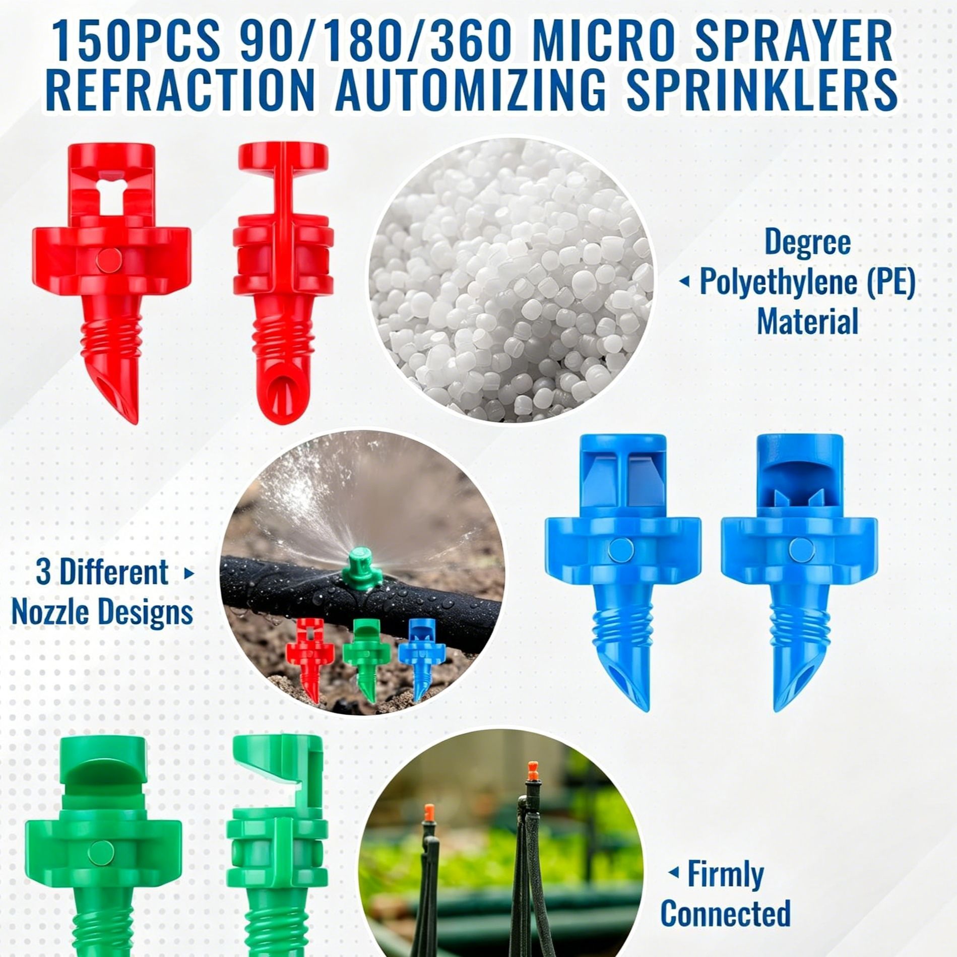 150pk Mixed Angle Refraction Misting Irrigation Sprinkler Set