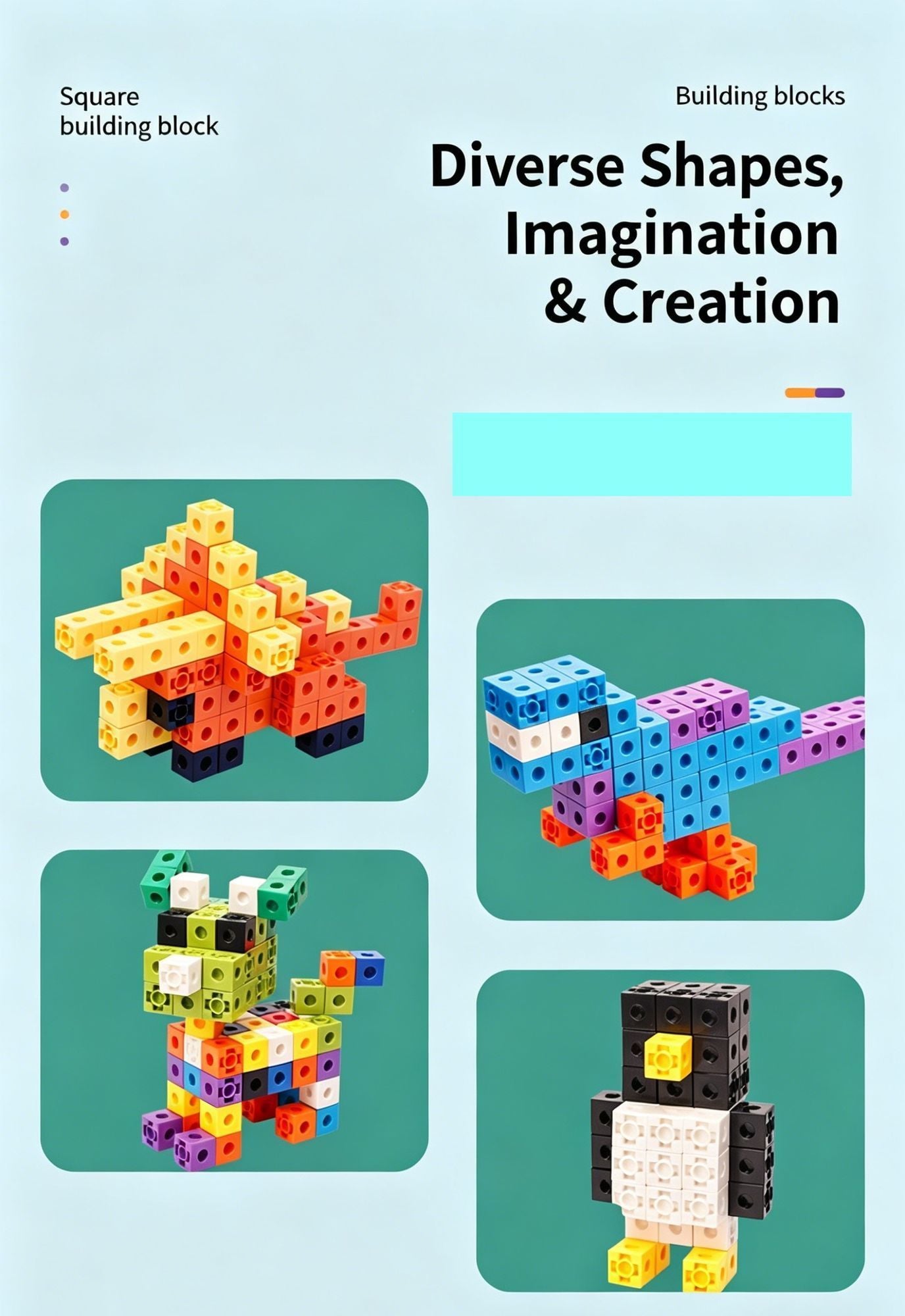 100pcs 10 Colors Mixed PP Square Building Blocks