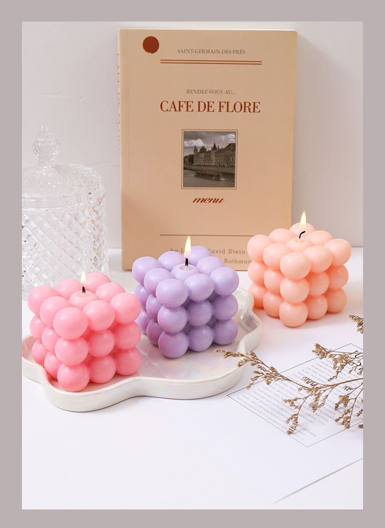 3Pcs Light pink Rubik's Cube Scented Candle Home Decor Ornaments