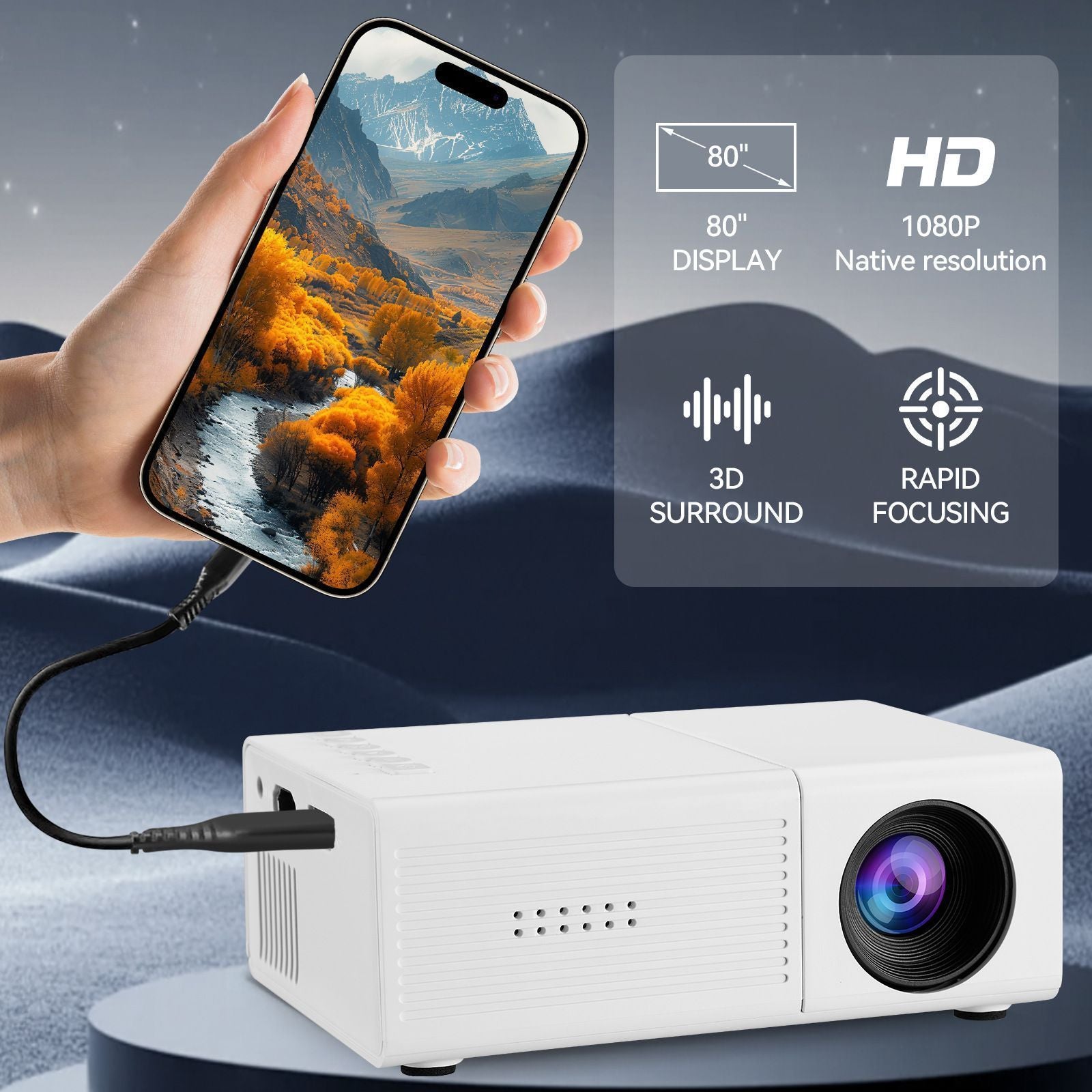 M3S Mini Projector White USB-Powered