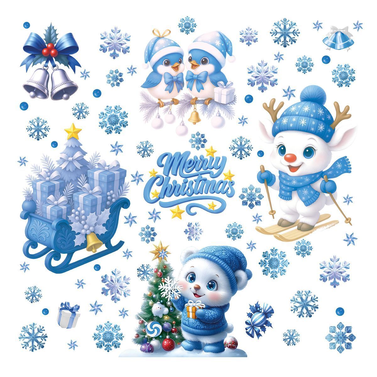 9 Styles Christmas Window Stickers Pack