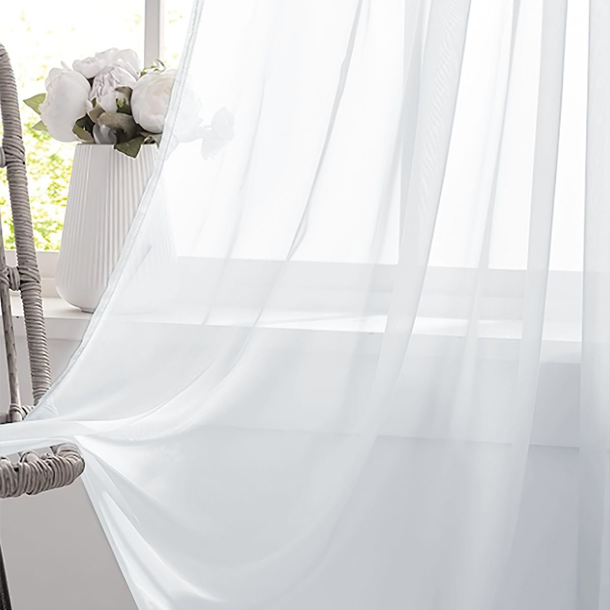 White Light Transparent Window Sheers, 2 Pieces, Multiple Sizes Available