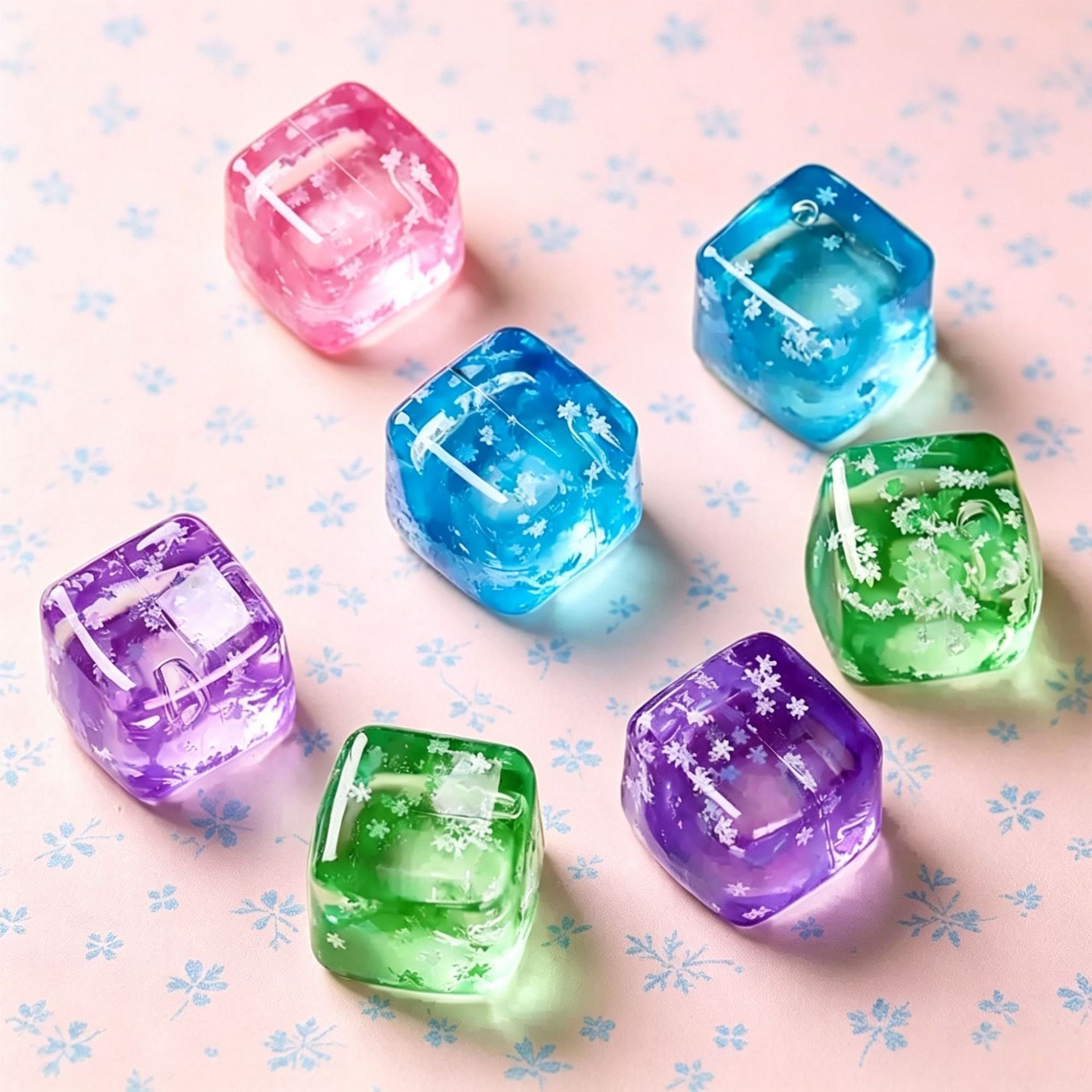 Pink Glitter Snowflake Ice Cube Squishy Toy