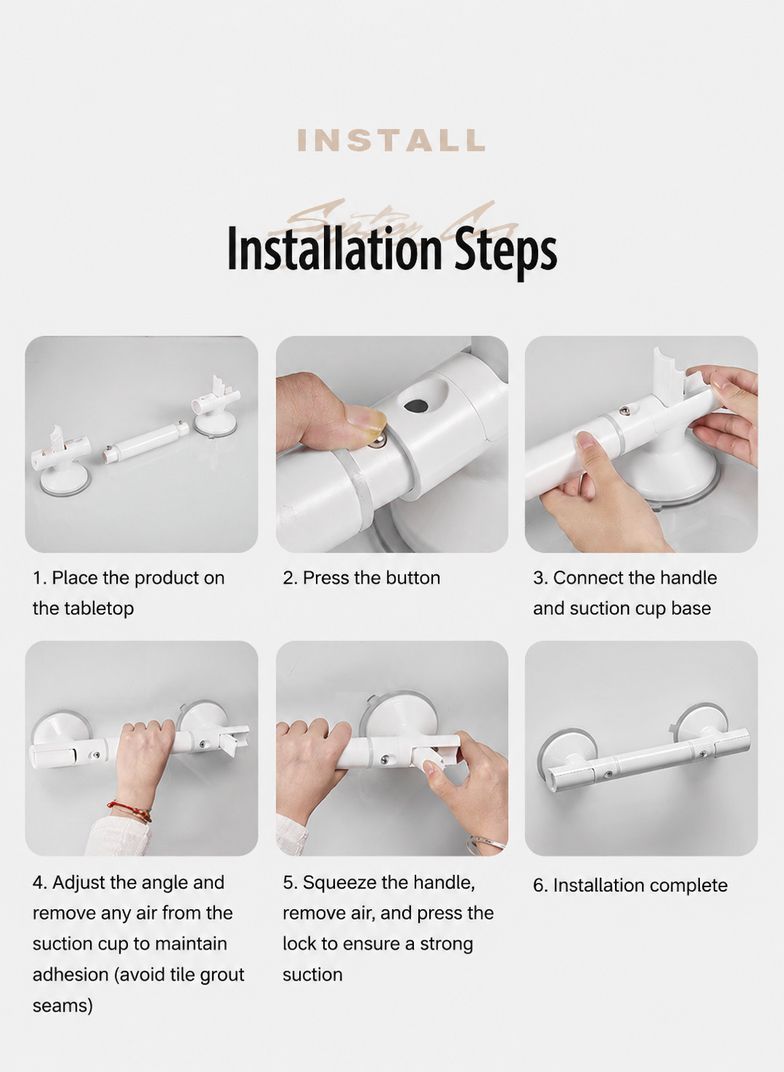 Extended White Suction Grab Bar