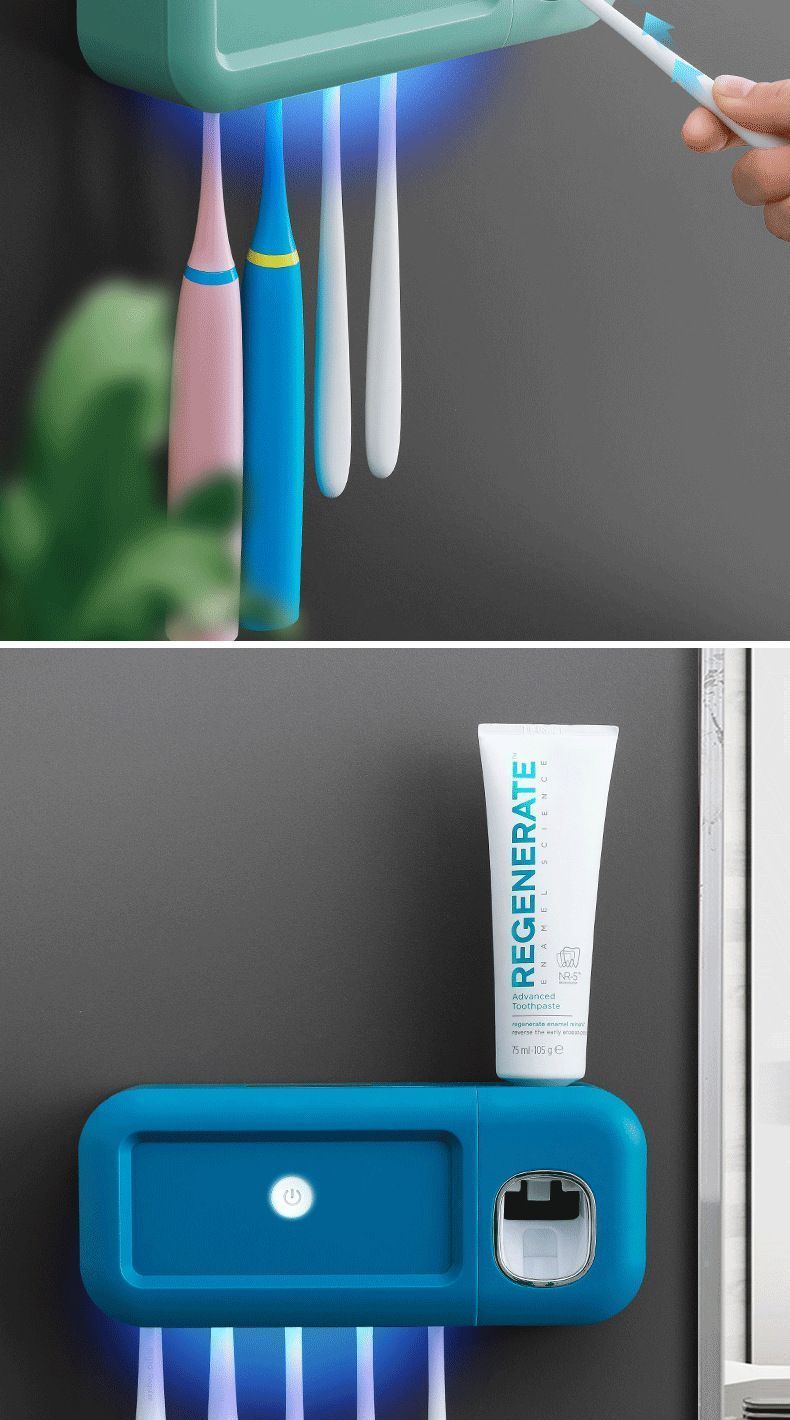 White No-Drill UV Toothbrush Holder