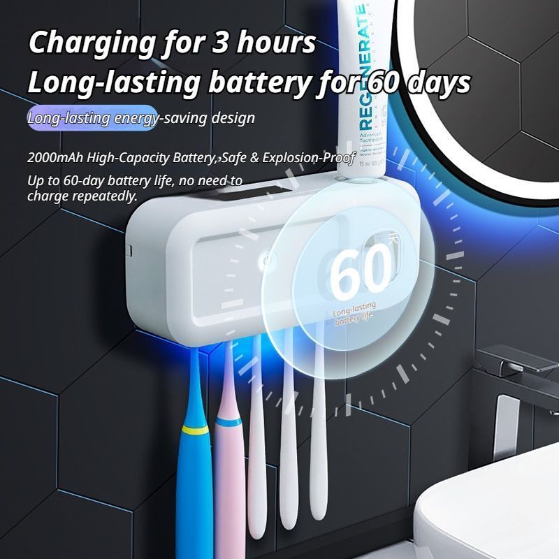 Gray No-Drill UV Toothbrush Holder