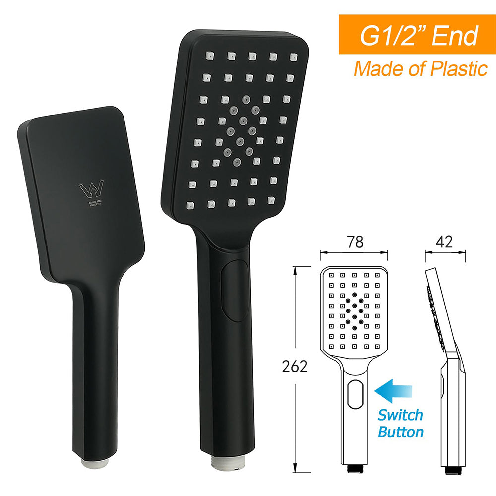 Matt Black 8" SUS Shower Head 3 Modes Handheld Gooseneck Arm Square 2in1 Set