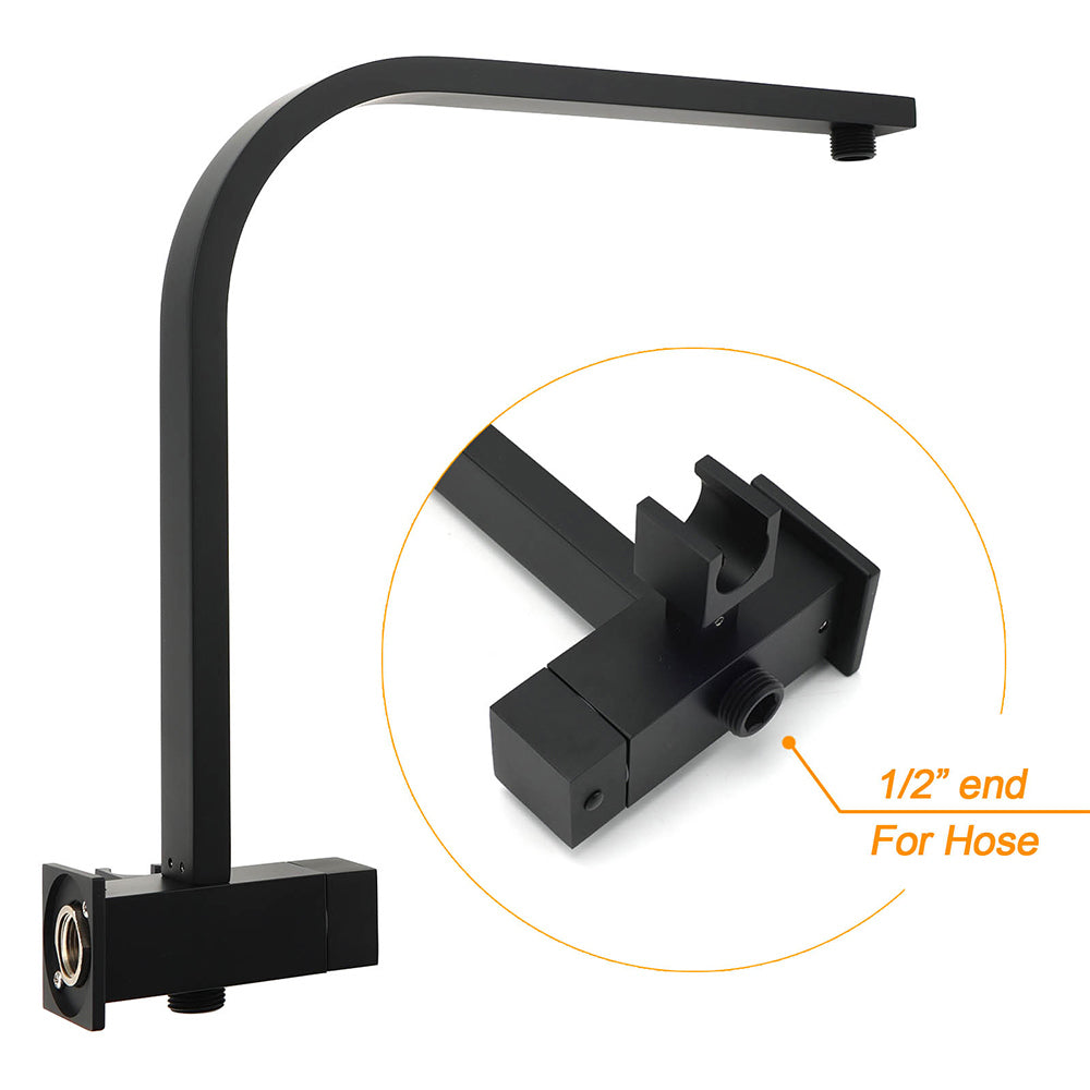 WELS Matt Black Square 10" Shower Head 3 Modes Handheld Gooseneck Arm Twin Taps Set