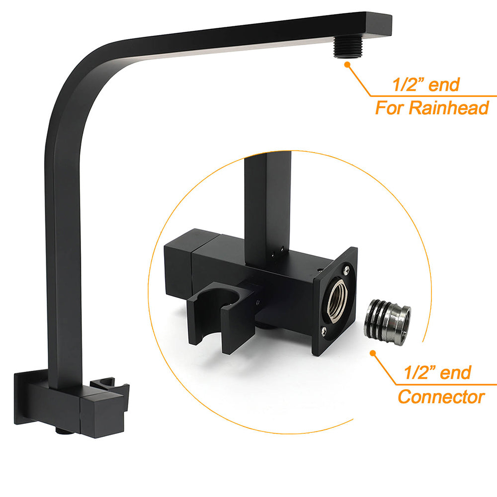 Matt Black Square 10" Thin Shower Head 3 Modes Handheld Gooseneck Arm Twin Set + Mixer