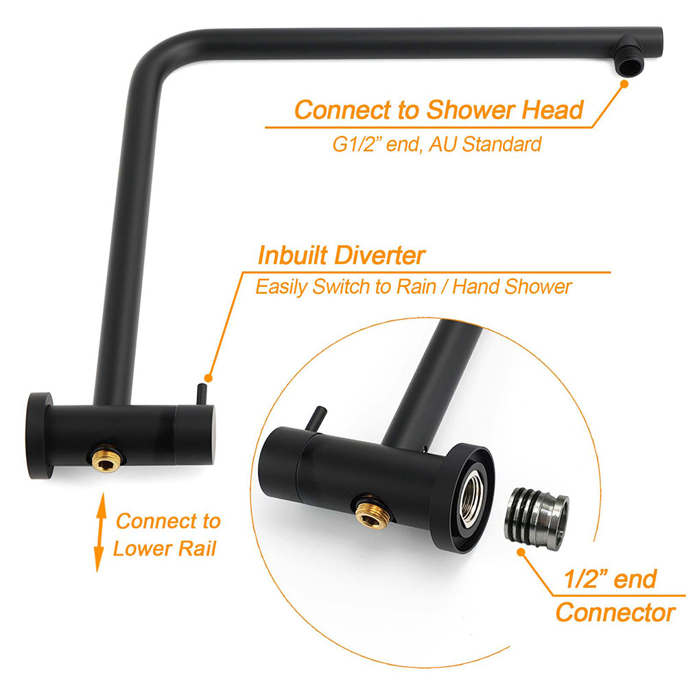 Matt Black Round 8" Shower Head Sliding Rail Arm 3 Modes Handheld Arm Dual Combo + Mixer
