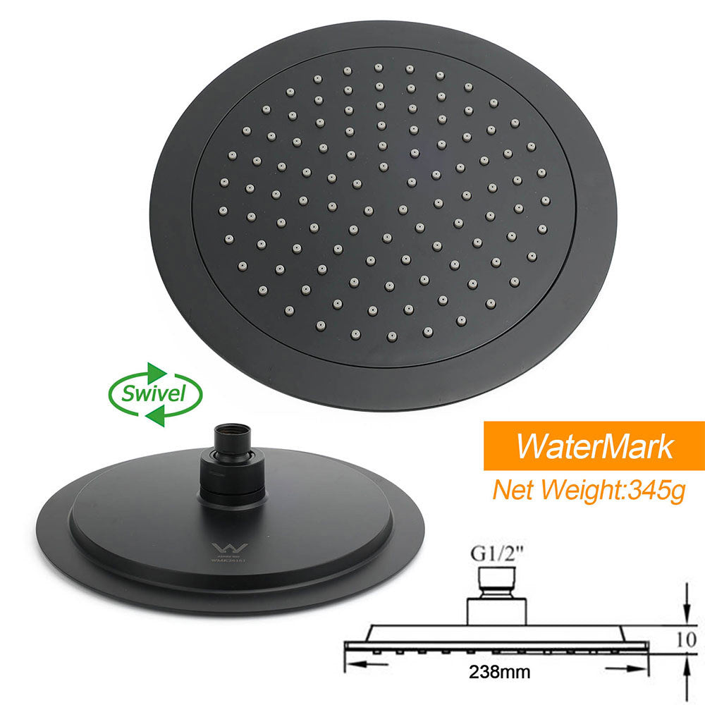 Matt Black Round 9" Rainfall Head Handheld Sliding Rail Wall Arm Dual Shower Set
