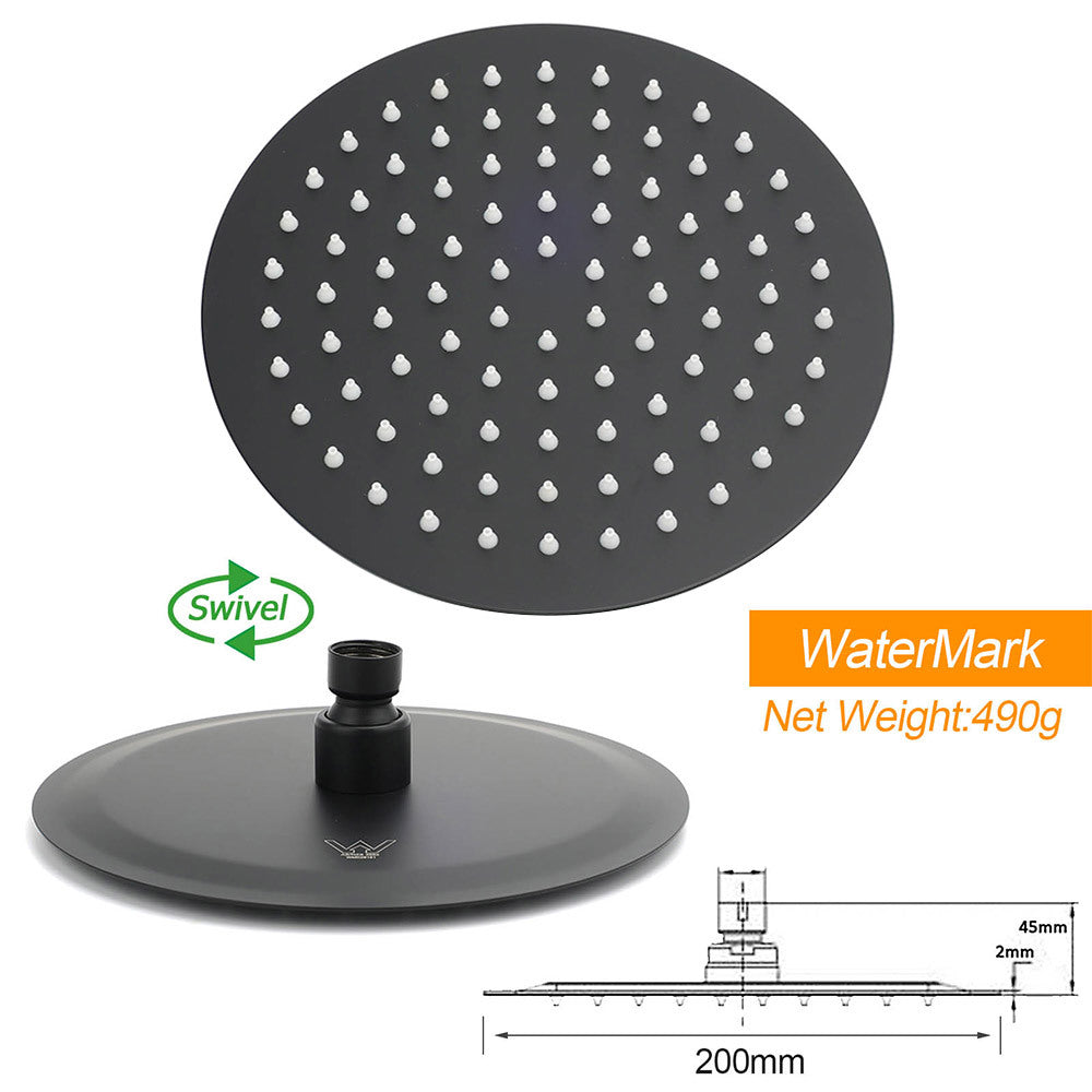 Matt Black Round 8" Rain Shower Head 3 Mode Handheld 2 in 1 Wall Arm Mixer Set