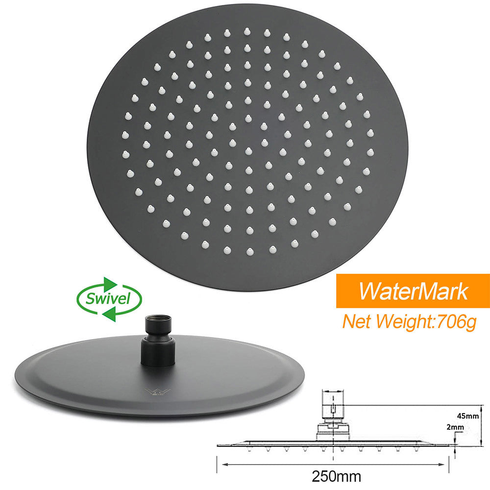 Matt Black Round 10" Rain Shower Head Brass Handheld Slide Rail Riser Arm Twin Taps Set