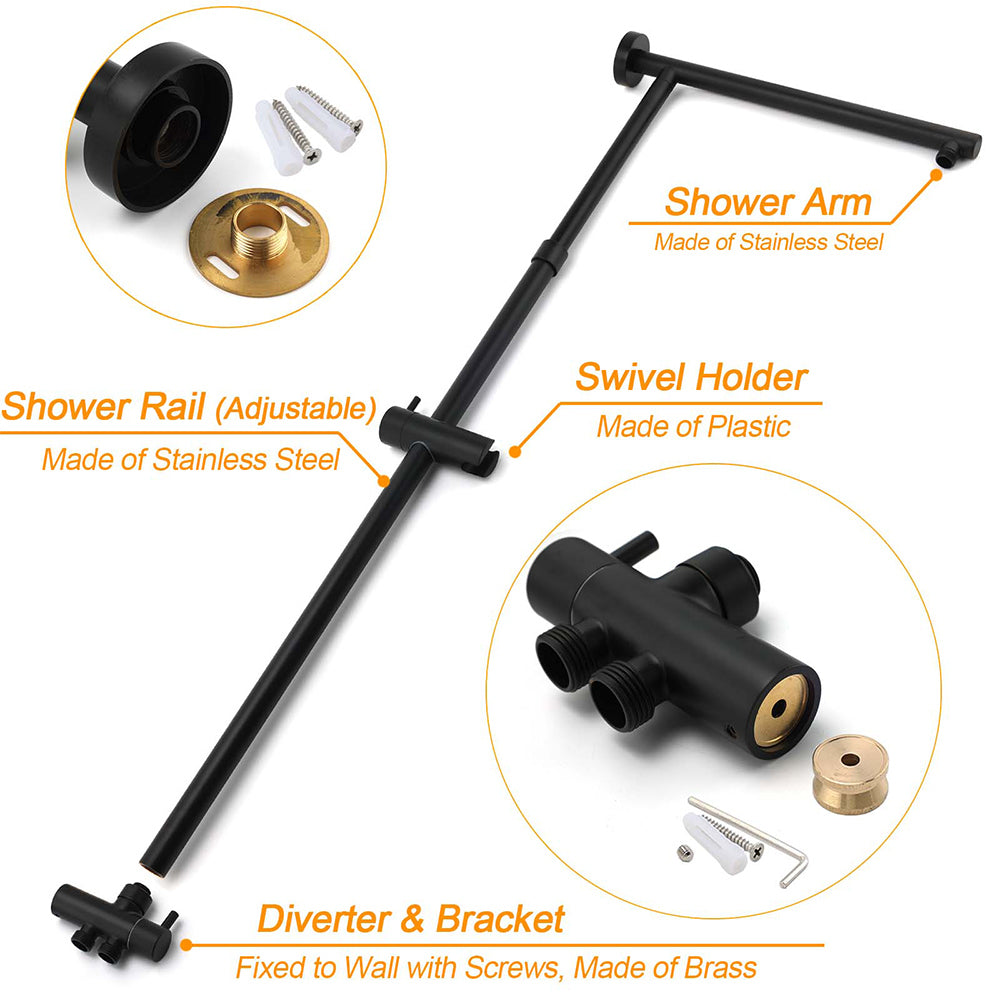 WELS Matt Black 2in1 Square 10" Rain Shower Head 3 Mode Handheld Adjustable Rail Twin Taps Set