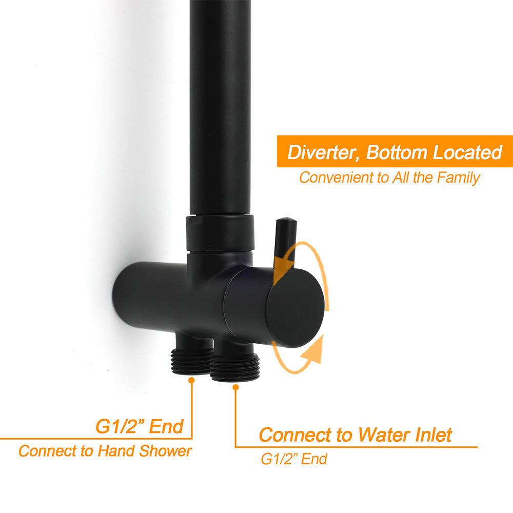 WELS Matt Black 2in1 Square 10" Rain Shower Head 3 Mode Handheld Adjustable Rail Twin Taps Set