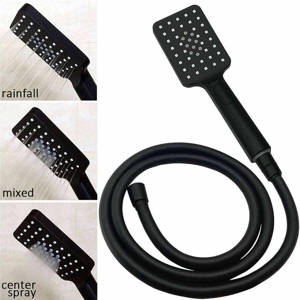 WELS Matt Black 2in1 Square 10" Rain Shower Head 3 Mode Handheld Adjustable Rail Twin Taps Set