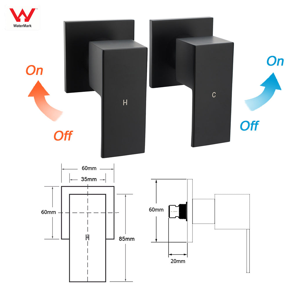 WELS Matt Black 2in1 Square 10" Rain Shower Head 3 Mode Handheld Adjustable Rail Twin Taps Set