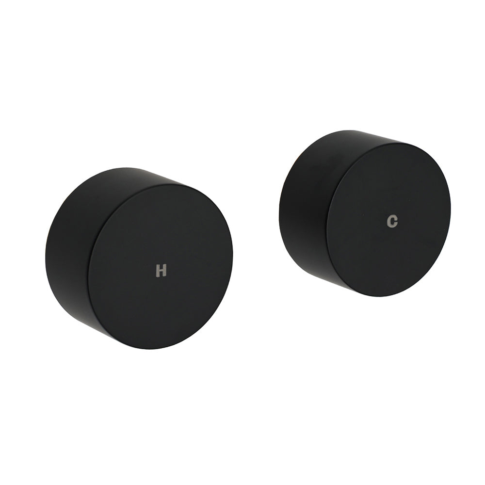 Matt Black Round 1/4 Turn Twin Shower Taps Hot Cold Wall Set Bath Vanity Mixer