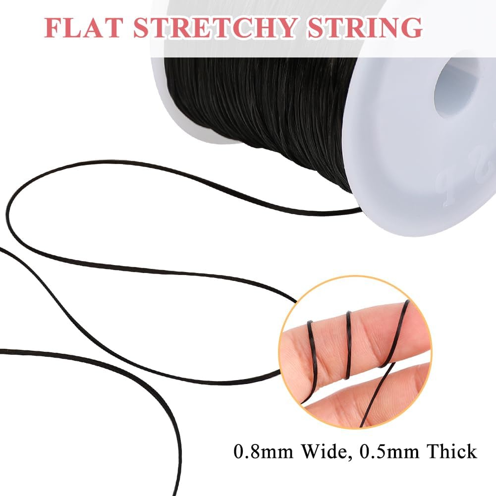 0.8mm Flat Stretchy Bracelet String, 2 Rolls 328 Feet Elastic String Bead Cord for Bracelets, Necklaces, Jewelry Making Supplies Black, White