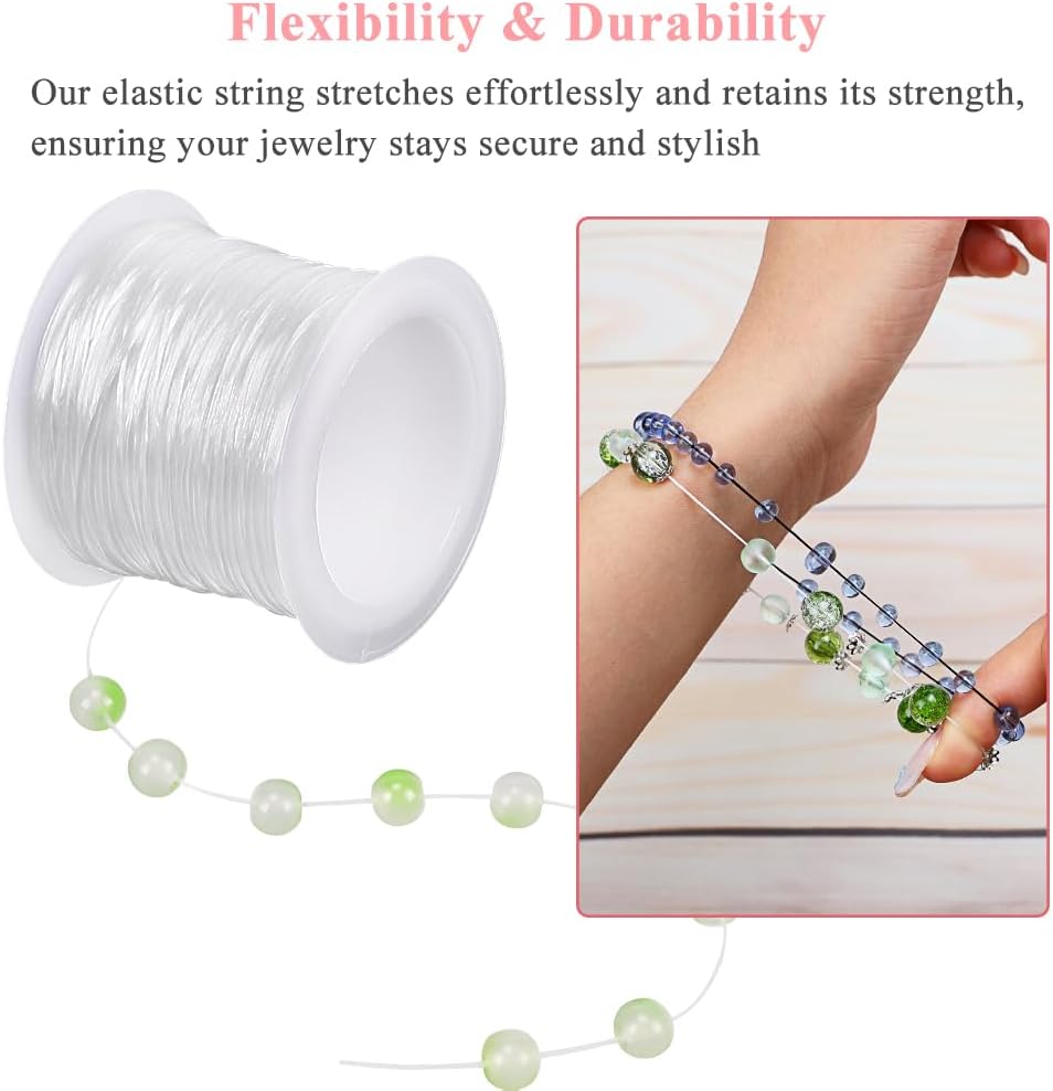 0.8mm Flat Stretchy Bracelet String, 2 Rolls 328 Feet Elastic String Bead Cord for Bracelets, Necklaces, Jewelry Making Supplies Black, White