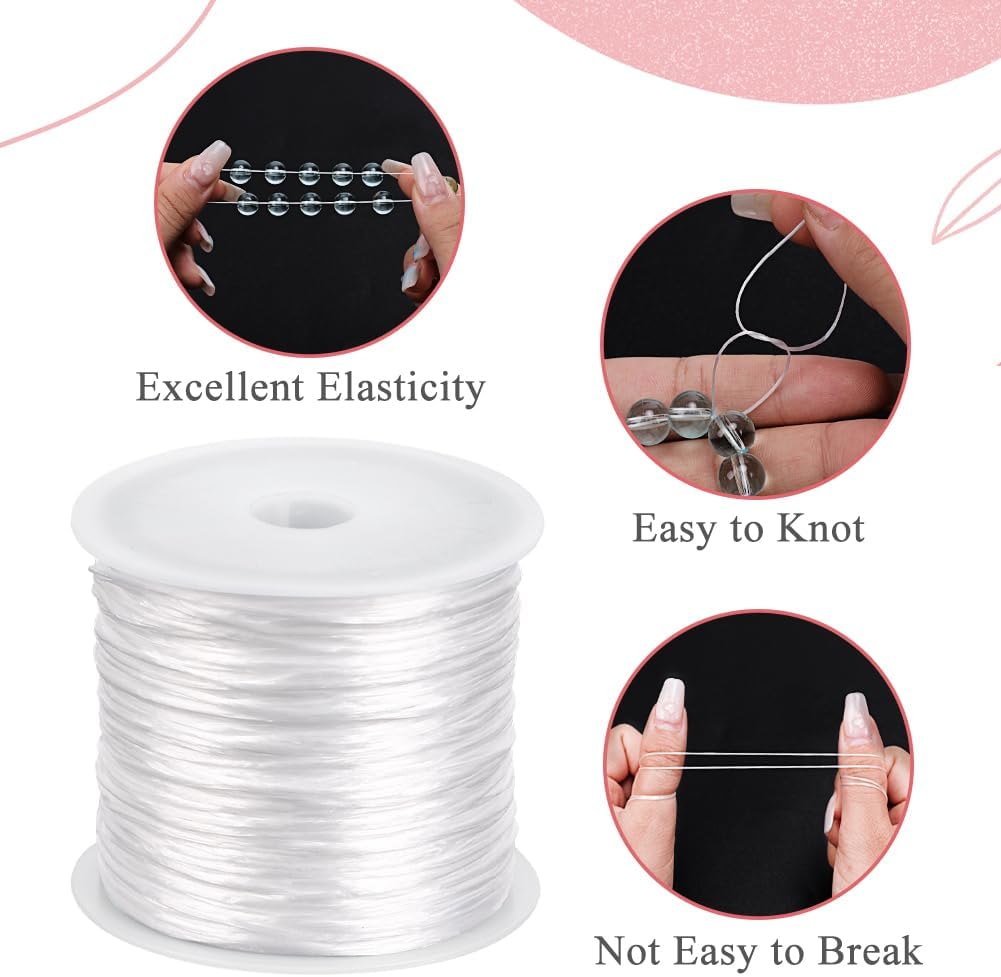 0.8mm Flat Stretchy Bracelet String, 2 Rolls 328 Feet Elastic String Bead Cord for Bracelets, Necklaces, Jewelry Making Supplies Black, White