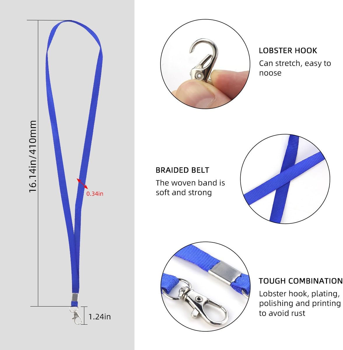 Premium Bulk Navy Blue Lanyards - 17.38 Inch Flat with Clip Swivel Hook Detachable Buckle 20 Pack