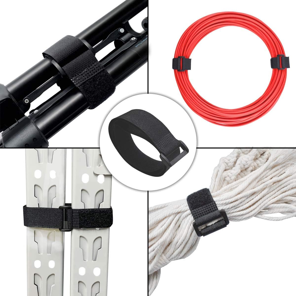 20 Pack Reusable Cinch Straps Fastening Cable Nylon Hook and Loop Ties Down Multipurpose Securing Adjustable Tie Organizer to Keep Home Office from Tangled Cords Black