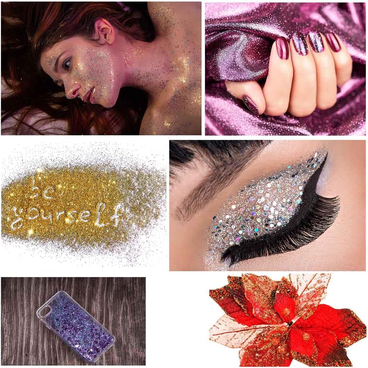 12 Colors Chunky Face Glitter No Glue Cosmetic Body Nail Eye Hair Art Resin Tumbler Holographic Glitte Makeup Sequins Party for Rave Festival Fine Eyeshadow