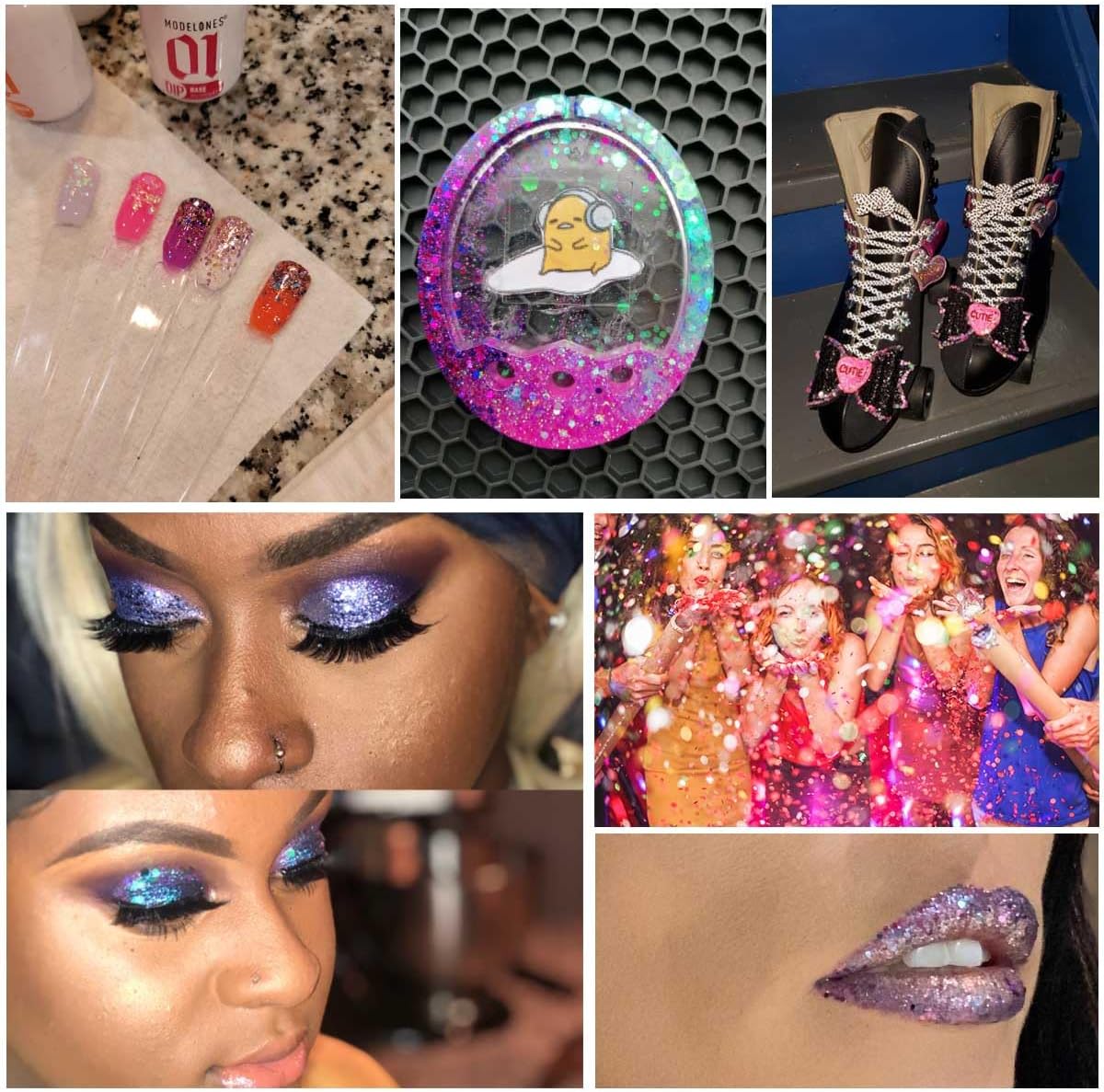 12 Colors Chunky Face Glitter No Glue Cosmetic Body Nail Eye Hair Art Resin Tumbler Holographic Glitte Makeup Sequins Party for Rave Festival Fine Eyeshadow
