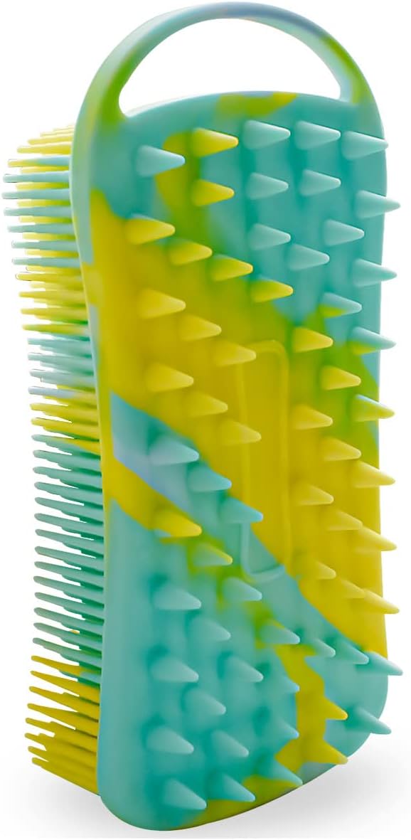 Silicone Body Scrubber Soft Brush for Use in Shower Gentle Exfoliating Loofah Scalp Massager 2 1 Bath and Shampoo Women Men Lathers Well Easy to Clean Camouflage Green