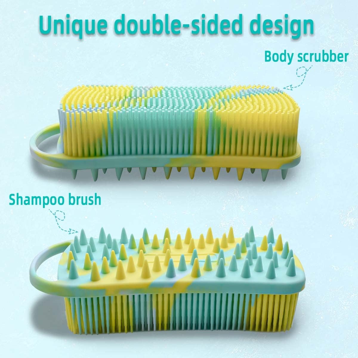 Silicone Body Scrubber Soft Brush for Use in Shower Gentle Exfoliating Loofah Scalp Massager 2 1 Bath and Shampoo Women Men Lathers Well Easy to Clean Camouflage Green