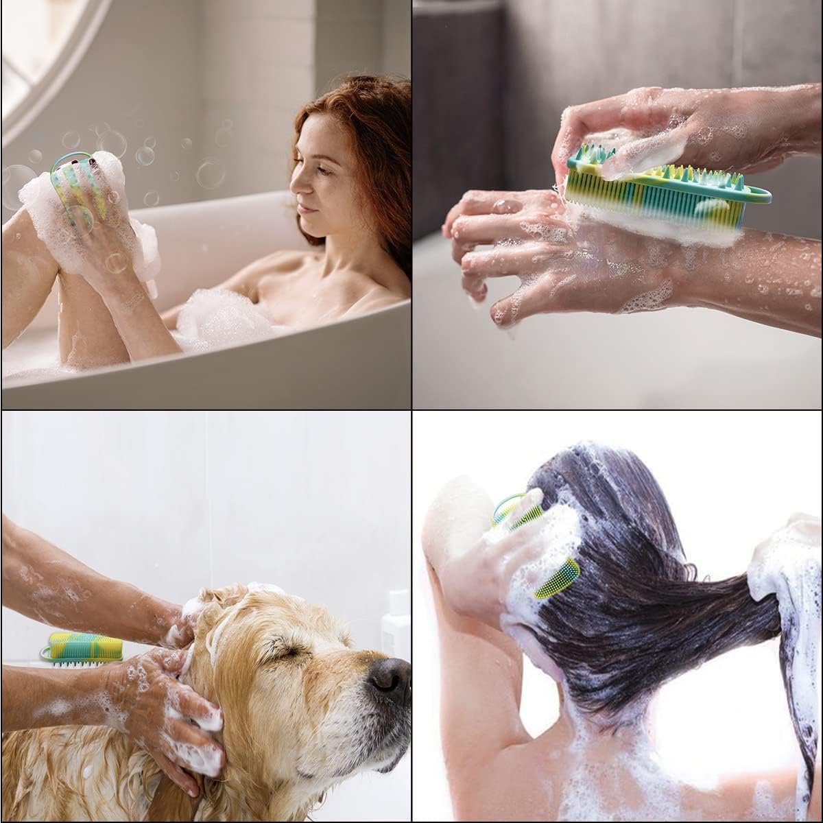 Silicone Body Scrubber Soft Brush for Use in Shower Gentle Exfoliating Loofah Scalp Massager 2 1 Bath and Shampoo Women Men Lathers Well Easy to Clean Camouflage Green