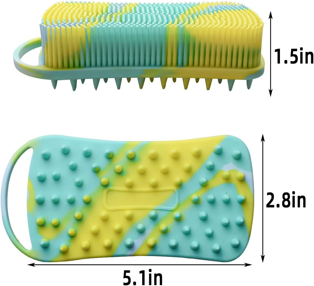 Silicone Body Scrubber Soft Brush for Use in Shower Gentle Exfoliating Loofah Scalp Massager 2 1 Bath and Shampoo Women Men Lathers Well Easy to Clean Camouflage Green