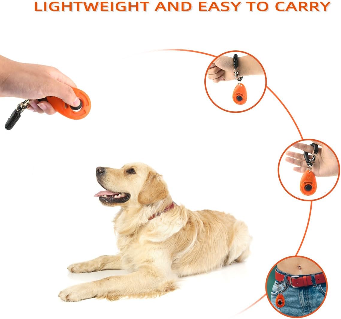 Petluno 4 Pieces Pet Training Clicker with Wrist Strap and Dog Treat Pouch for Puppy Cats Birds Kit Behavioral White, Red, Orange, Blue